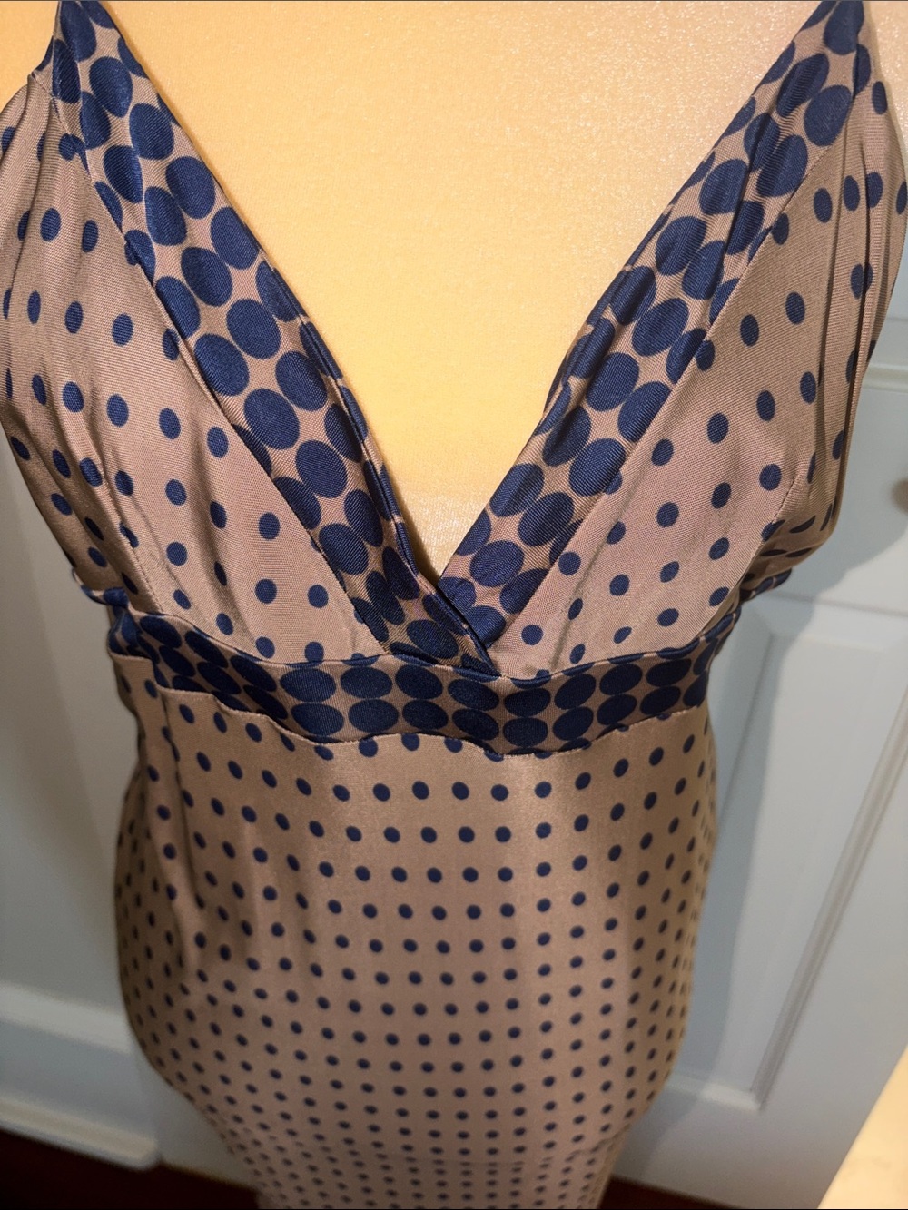 Diesel Taupe Satin Slip Dress with Navy Polka Dots - Picture 6 of 6